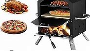 Outdoor Pizza Oven Wood Fired 2-Layer Pizza Ovens Outside Pizza Maker with Stone, Pizza Peel, Cover,Removable Cooking Rack for Camping Backyard BBQ (Black)