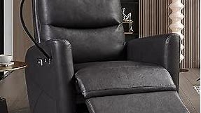 Power Living-Room-Chairs, Small-Zero Gravity Recliner-Phone Holder-USB Port, Dark Grey-pu Leather