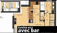 Plan de cuisine en L avec bar