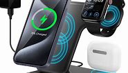 Wireless Charger, 3 in 1 Qi-Certified 15W Fast Charging Dock Station/ Stand, Compatible for iPhone Series 15/14/13/12/11/XS/MAX /XR/XS/X/Apple Watch Charger 9 8/7/ 6/5/4/3, AirPods, Black