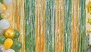 LOLStar 2 Pack Sage Green and Gold Party Decoration 3.3X6.6ft Foil Fringe Curtains,Olive Green Baby Shower Decorations also Perfect for Wedding Bridal Shower,Jungle Theme woodland Birthday Decorations