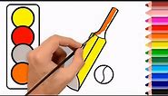 How to Draw Cricket Bat and Ball Very Easy | How to Draw and Color Cricket Bat and Ball Step by Step