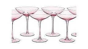 Vintage Glass Coupes 12oz Colorful Cocktail, Martini & Champagne Coupe Glasses, Colored Prosecco, Mimosa, Martini Glasses Set, Art Deco Glass Set, Bar Glassware Luster Glasses, (6, Blush Pink)