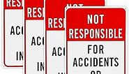 4 Pack Not Responsible for Accidents or Injuries Sign 12'' x 8'' Caution Safety Signs Aluminum Reflective Danger Sign Industrial Warning Signs Security Sign for Construction Area, Home, Office