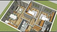 90m2 - House plan and Interior plans / 3 bedrooms and 2 bathrooms