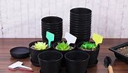ADXCO 24 Pack 4 Inch Plastic Plant Pot with Saucers Black Flower Pots Planters Nursery Pots and 24 Labels for Outdoor Indoor Plants Gardening Containers, Black