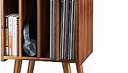 2BHOME Wooden Record Player Stand, Vinyl Record Storage Holder Table with 4 Cabinets, Holds up to 100 LPs, Metal Vinyl Record Organizer Stand, Classical Design for Files/Book (Mid-Century Modern)