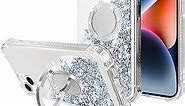 WORLDMOM for iPhone 14 Case,Bling Moving Liquid Floating Sparkle Colorful Glitter Waterfall TPU Protective Case with Rotation Ring Kickstand for iPhone 14 [6.1 inch 2022], Silver