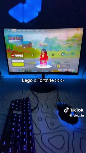 Creative Lego Fortnite Gaming Setup with LED Lights and PS5