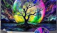 Faxdong Blacklight Moon Tapestry, UV Reactive Tree Lake Colorful Starry Night Galaxy Space Clouds Wall tapestry for Bedroom Decor 36×48 inch