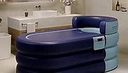Foldable Portable Inflatable Bathtub with Rechargeable Wireless Inflation Pump, Comfortable Shower Stall Soaking Bath Tub for Adult, Separate Family Bathroom SPA Tub with Novel Design(Knight Blue)