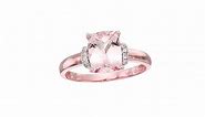 14k Rose Gold Cushion Morganite And Diamond Solitaire Engagement Ring (1/10 cttw, H-I Color, I1-I2