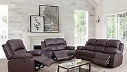Leather Recliner Sofa Set for Living Room Furniture Set,Recliner Sofa Set for House/Office(Leather Sofa Set 3 Pieces) Brown