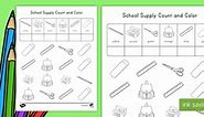 School Supplies Color and Count Activity