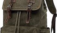 Vintage Canvas Backpack, Mens Travel Rucksack for Laptop Hiking Bag (M83_Green)