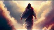 Painted Resurrected Jesus Christ Risen Walking Through Colorful Clouds On Easter 4K Christian Loop