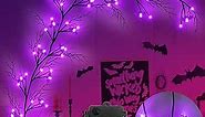 [Timer & 8 Modes] Krissing 6Ft 57 LED Halloween Willow Vine Twig Halloween Garland with 19 Bats Purple Lights Waterproof Battery Operated Halloween Lights Home Indoor Wall Fireplace Mantle Decor