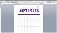 How to create a one month calendar in MS Word