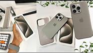 iPhone 15 Pro Natural Titanium aesthetic unboxing + Apple Clay Silicone Case | setup iOS 17
