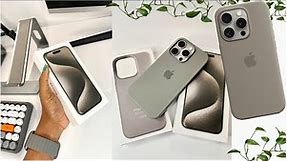 iPhone 15 Pro Natural Titanium aesthetic unboxing + Apple Clay Silicone Case | setup iOS 17
