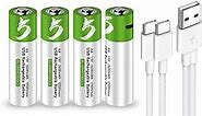 USB AA Lithium ion Rechargeable Battery, High Capacity 1.5V 2600mWh Rechargeable AA Battery, 1.5 H Fast Charge, 1200 Cycle with Type C Port Cable, Constant Output,4-Pack