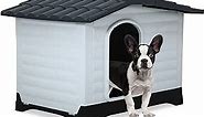 Indoor Outdoor Dog House Big Dog House Plastic Dog Houses for Small Medium Large Dogs 26 Inch High All Weather Dog House with Base Support House with Air Vents Elevated Floor Water Resistant