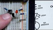 Transistor circuit 1 NPN BJT 2N2222 switch for beginner DIY electronics hobbyists
