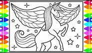 How to Draw a Unicorn with Wings for Kids 🦄💚💙💗💛Unicorn with Wings Drawing and Coloring Pages