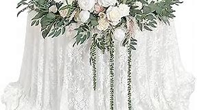 Ling's Moment White & Sage Artificial Flower Swag Floral Arrangement Centerpiece for Wedding Reception Sweetheart Table Decorations Tablecloth Included