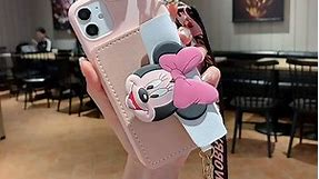 Threesee for iPhone 14 Plus Case,Puppy Mickey Minnie Mouse Cute Cartoon Card Bag Oblique Straddle Rope Soft TPU Women Girls Kids Protective Phone Case for iPhone 14 Plus 6.7 inch,Minnie Mouse
