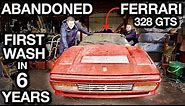 First Wash in 6 Years: Abandoned Ferrari 328 GTS Disaster Detail