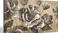 Abstract Flower Wall Art Canvas: Vintage Brown Floral Painting Hand Painted Heavy Textured Picture Print Retro Blossom Botanical Artwork Decor for Bedroom Living Room