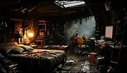 Post-Apocalyptic Outpost in the Rainy Forest Cave. Sci-Fi Ambiance for Sleep, Study, Relaxation