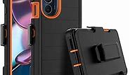 Njjex for Moto Edge Plus 2022 Case, for Motorola Edge+ 5G UW 2022/Edge 30 Pro/Edge X30 Case w/Belt Clip, Built-in Screen Protector Heavy Duty Locking Swivel Holster Kickstand Hard Phone Cover -Orange