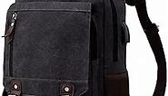 Leaper Canvas Messenger Bag Anti-Theft Crossbody Bags Sling Bag with USB Black, XL
