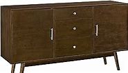 Walker Edison Mid Century Modern-TV Stand Console with 3 Drawers and Closed Cabinet Storage, 60", Walnut