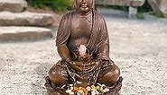 Alpine Corporation GEM122 Outdoor Floor Meditating Soothing Buddha Statue Waterfall Fountain for Garden, 33", Bronze