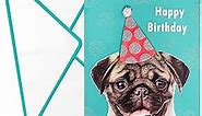 Funny Pug Dog Happy Birthday Card for him or her | for Best Friend, Dad, Mom, Sister, Brother, Grandpa, Granda, Uncle | Cute Pop Up Hat | Female or Male | 21st 30th 40th 50th 60th 70th 75th 80th