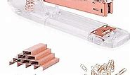 Acrylic Desktop Stapler with 1000 26/6 Staples, 6 Binder Clips & 50 Paper Clips, Desk Accessory Kit for Home Office School (Rose Gold)