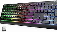 seenda Backlit Wireless Keyboard, 2.4G Rechargeable Cordless Illuminated Keyboard, Full Size Ergonomic RGB Backlit Gaming Keyboard with Foldable Stand for PC, Laptop, Computer, Desktop, Office