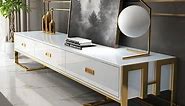 79" Modern Jocise White & Gold TV Stand 3 Drawers Media Console | Homary