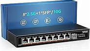 8 Port 2.5G Unmanaged Desktop Ethernet Switch with 10G SFP, 8 x 2.5G Base-T Ports, 60Gbps Switching Capacity, Compatible with 100/1000/2500Mbps, Metal Fanless, YuanLey 2.5Gbe Network Switch Wall Mount
