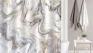 MitoVilla Extra Long Shower Curtain 72 x 84, Grey Gold 84 inch Shower Curtain Set with Hooks, Modern Marble Abstract XL Shower Curtain for Bathroom Decor, Luxury Washable Fabric Shower Curtain