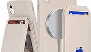iPhone Xr case with Credit Card Holder mag Safe, iPhone XR Phone Leather Case Wallet for Women Compatible mag Safe Wallet Detachable 2-in-1 for Men-Beige