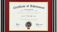 ELSKER&HOME 8.5x11 Document Frame - High Gloss Black Wood Color Frame - Made for Certificates Sized 8.5x11 Inch with Mat and 11x14 Inch Without Mat (Double Mat, Red with Golden Rim)