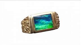 Mens Opal Ring 14k Gold Lightning Ridge Cobalt Blue Opal - 8139 | FlashOpal