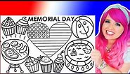 Coloring Memorial Day & Summer Coloring Pages | BBQ, Pool, American Flag, Cupcakes & Beach Ball