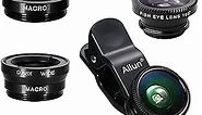 Phone Lens,by Ailun,3 in 1 Clip On 180 Degree Fish Eye Lens+0.65X Wide Angle+10X Macro Lens,Universal HD Camera Lens Kit for Mobile Phone,Cellphone,Smart Phone