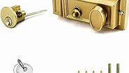 QWORK Night Latch Deadbolt Rim Lock with Key Gold Finish Antique Style Lock with Front Door Key