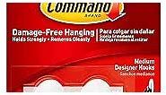 Command Medium Designer Hooks, Damage Free Hanging Wall Hooks with Adhesive Strips, No Tools Wall Hooks for Decorations in Living Spaces, 2 White Hooks and 4 Command Strips